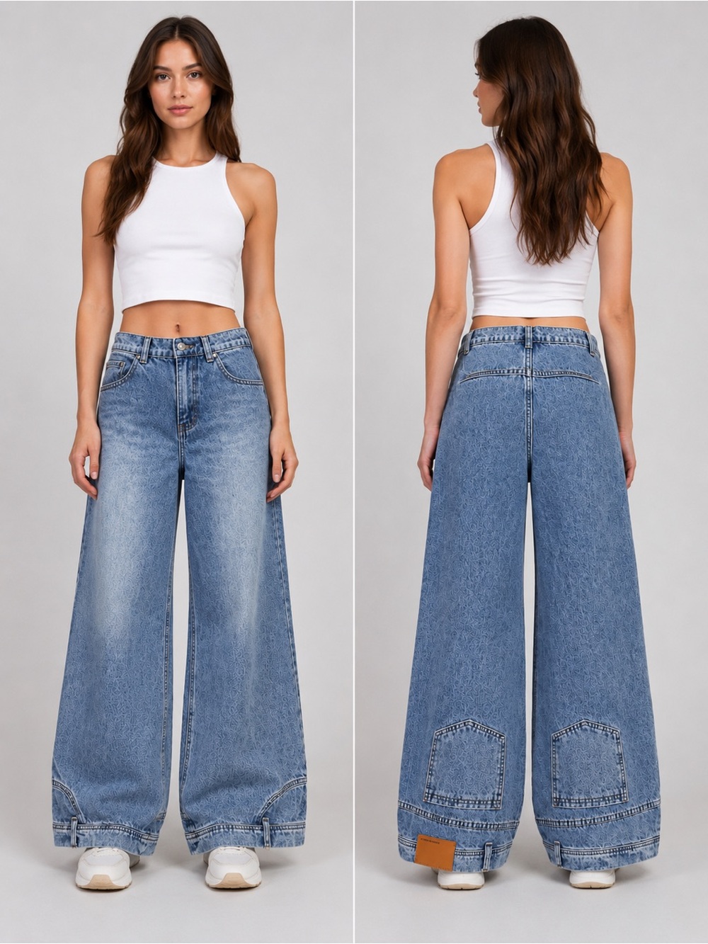 Reverse Worn Wide Leg Denim Jeans - Y2K Baggy Skate Pants with Inverted Pockets